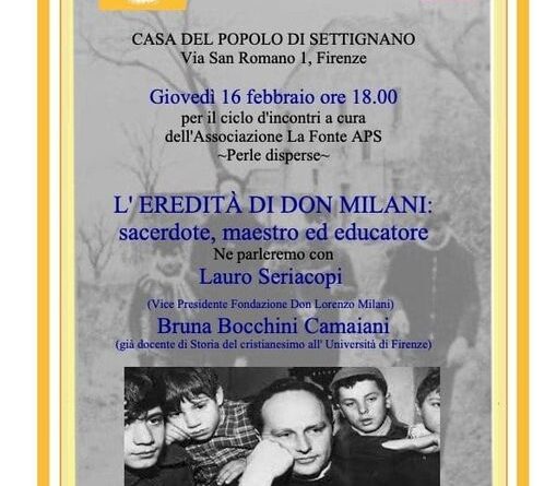 Giovedì 16 febbraio, Settignano (FI) – L’eredità di don Milani: sacerdote, maestro ed educatore