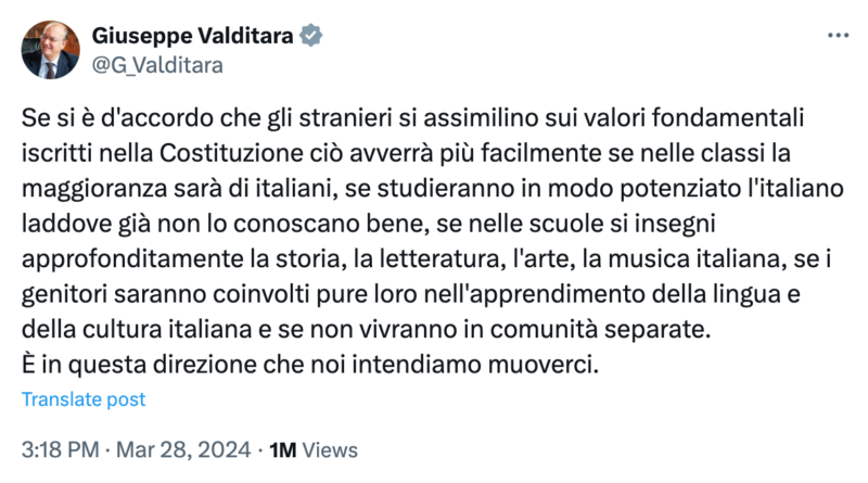 Un commento al tweet del Ministro Valditara