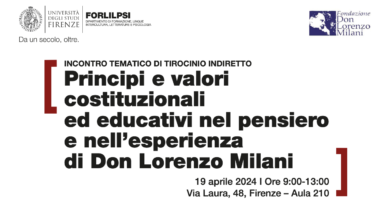19 aprile, Firenze – Principi e valori costituzionali ed educativi nel pensiero e nell’esperienza di don Lorenzo Milani